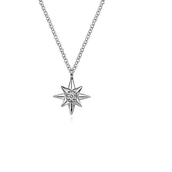 NECKLACES - Sterling Silver .03cttw Diamond Starburst 17.5" Adjustable Necklace