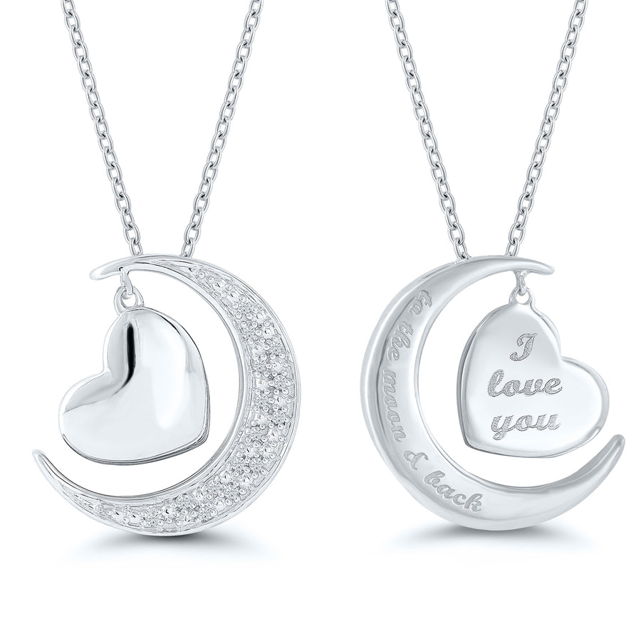 NECKLACES - Sterling Silver 1/20cttw Diamond Heart & Moon Necklace