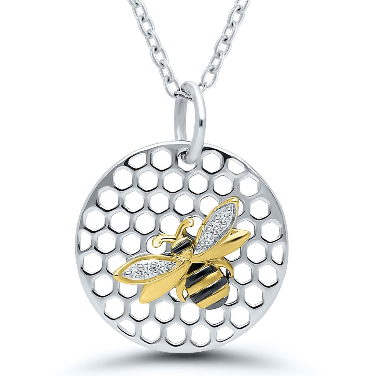 Bumble bee silver mini disc necklace– cornishbluebelle