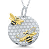 NECKLACES - Sterling Silver & 10K Yellow Gold Double Diamond Bee And Honeycomb Necklace