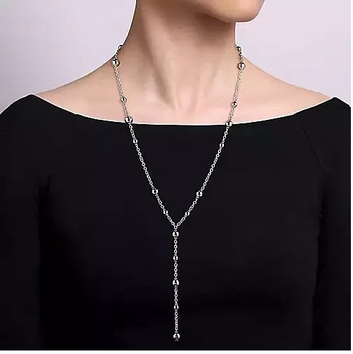 NECKLACES - Sterling Silver 24" Round Bead Y Station Bujukan Necklace