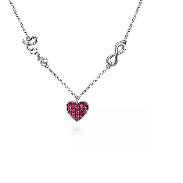 NECKLACES - Sterling Silver .40cttw Ruby Heart Love Infinity 17.5" Necklace