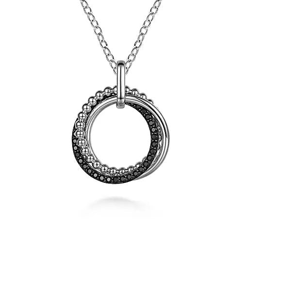 NECKLACES - Sterling Silver Black Spinel Circular Bujukan Pendant 24" Necklace