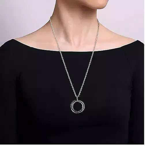 NECKLACES - Sterling Silver Black Spinel Circular Bujukan Pendant 24" Necklace