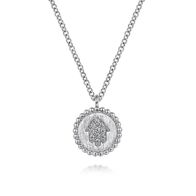 NECKLACES - Sterling Silver Bujukan Medallion Pendant With .06cttw Diamond Hamsa Center