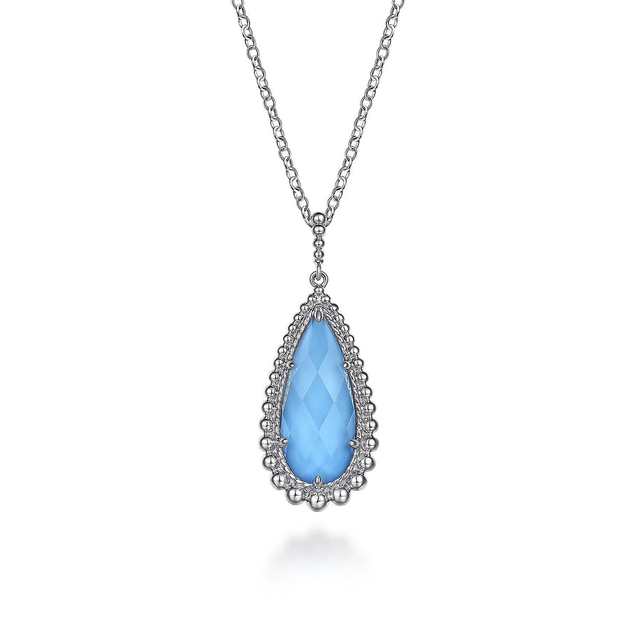 NECKLACES - Sterling Silver Faceted Pear Shape Turquoise Rock Crystal Necklace On 24" Chain