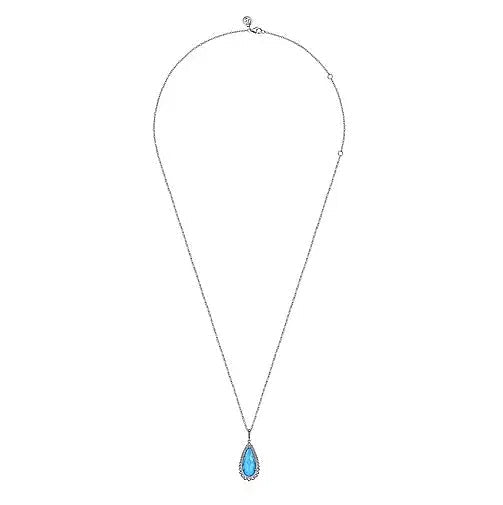 NECKLACES - Sterling Silver Faceted Pear Shape Turquoise Rock Crystal Necklace On 24" Chain