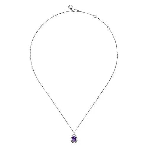 NECKLACES - Sterling Silver Pear Shape Amethyst Pendant On 17.5" Chain
