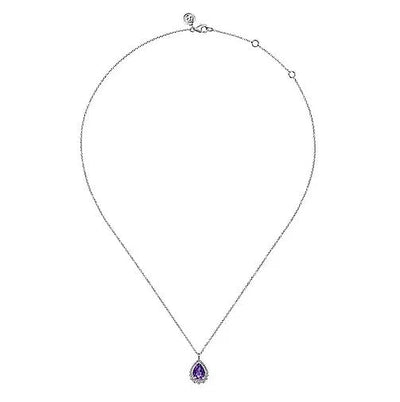 NECKLACES - Sterling Silver Pear Shape Amethyst Pendant On 17.5" Chain