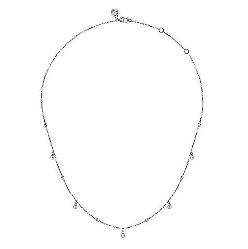 NECKLACES - Sterling Silver Pearl Drop Station Necklace On 17.5" Adjustable Chain