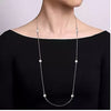 NECKLACES - Sterling Silver Round White Pearl 32" Station Necklace With Silver Bead Balls