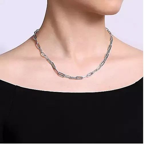 NECKLACES - Sterling Silver Solid Paper Clip Chain 18 Inch Necklace
