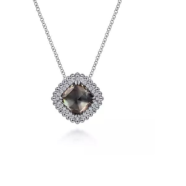 NECKLACES - Sterling Silver White Sapphire & Rock Crystal & Black MOP Slide Necklace