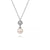 Sterling Silver White Sapphire & Round Pearl Drop 17.5" Adjustable Necklace