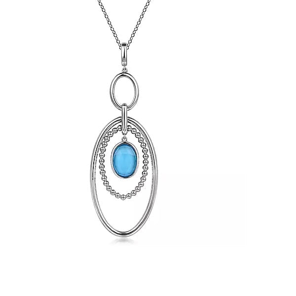 NECKLACES - Sterling Sliver Rock Crystal & Turquoise Doublet Drop Necklace.