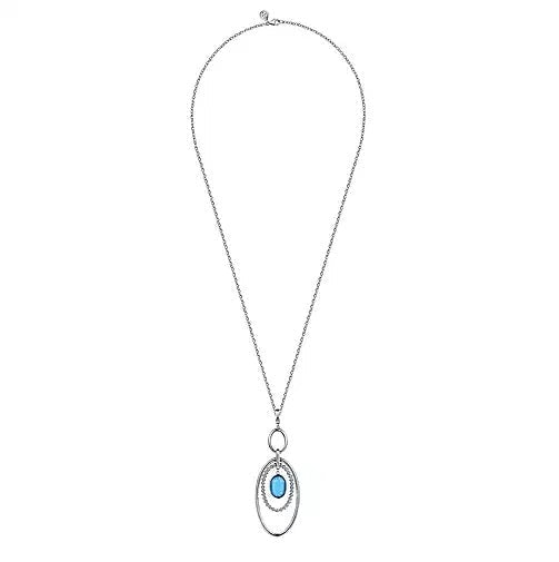 NECKLACES - Sterling Sliver Rock Crystal & Turquoise Doublet Drop Necklace.