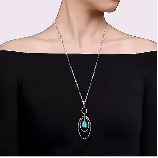 NECKLACES - Sterling Sliver Rock Crystal & Turquoise Doublet Drop Necklace.