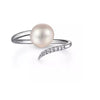 Ring - 14K White Gold .05cttw Diamond & Cultured Pearl Open Wrap Ring