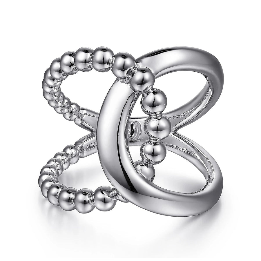 Ring - Sterling Silver Bujukan Style Interlocking Wide Fashion Ring. Finger Size 6.5