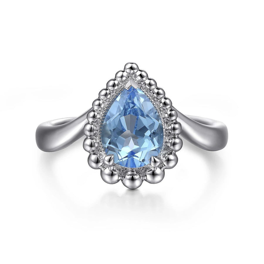 Ring - Sterling Silver Bujukan Swiss Blue Topaz Chevron Ring. Finger Size 6.5