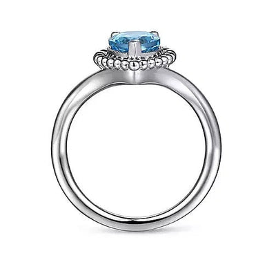 Ring - Sterling Silver Bujukan Swiss Blue Topaz Chevron Ring. Finger Size 6.5