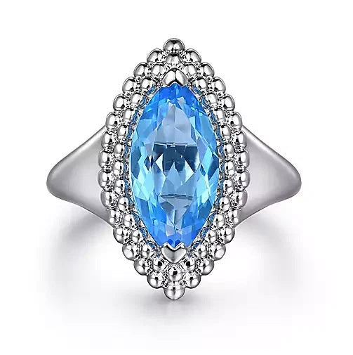 Ring - Sterling Silver Marquise Shape London Blue Topaz Bujukan Fashion Ladies Ring. Finger Size 6.5