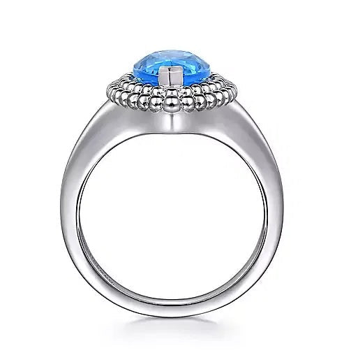 Ring - Sterling Silver Marquise Shape London Blue Topaz Bujukan Fashion Ladies Ring. Finger Size 6.5