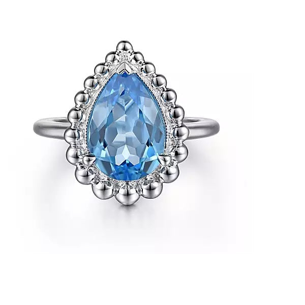 Ring - Sterling Silver Swiss Blue Topaz Bujukan Pear Shape Fashion Ring. Finger Size 6.5