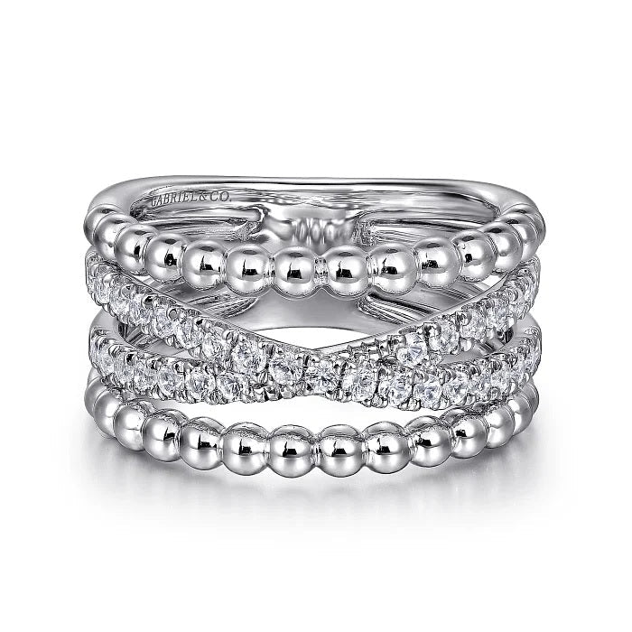 Ring - Sterling Silver White Sapphire Bujukan Criss Cross Ladies Fashion Ring. Finger Size 6.5