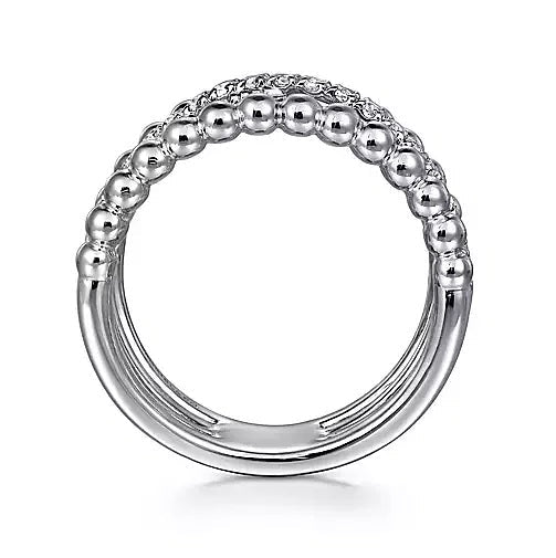 Ring - Sterling Silver White Sapphire Bujukan Criss Cross Ladies Fashion Ring. Finger Size 6.5