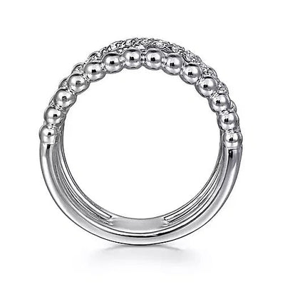Ring - Sterling Silver White Sapphire Bujukan Criss Cross Ladies Fashion Ring. Finger Size 6.5