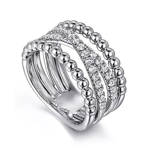 Ring - Sterling Silver White Sapphire Bujukan Criss Cross Ladies Fashion Ring. Finger Size 6.5
