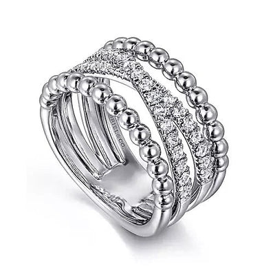 Ring - Sterling Silver White Sapphire Bujukan Criss Cross Ladies Fashion Ring. Finger Size 6.5