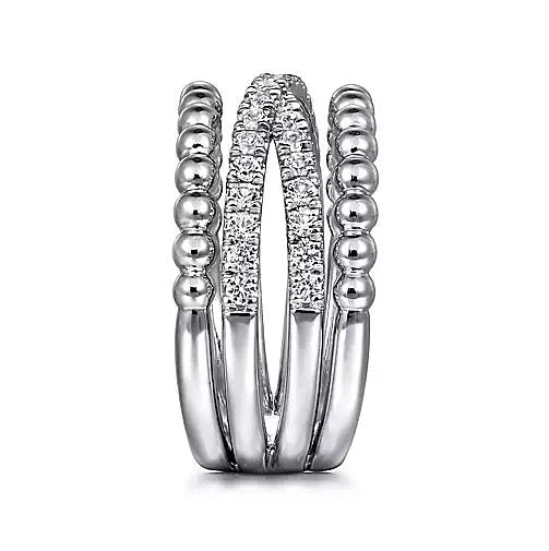 Ring - Sterling Silver White Sapphire Bujukan Criss Cross Ladies Fashion Ring. Finger Size 6.5