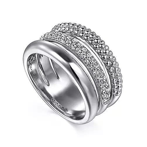 Ring - Sterling Silver White Sapphire Bujukan Multi Row Fashion Ring. Finger Size 6.5