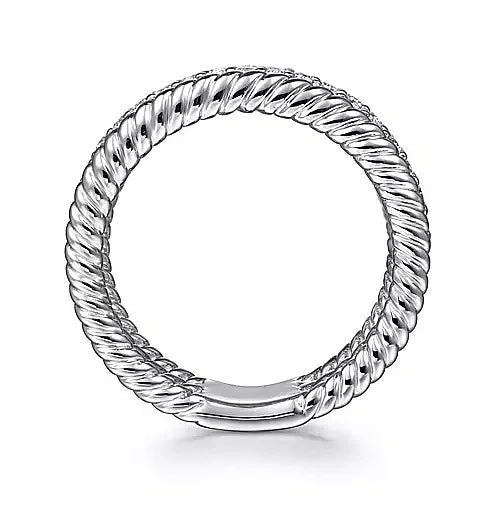 Ring - Sterling Silver White Sapphire Hampton Easy Stacklable Multi Row Ladies Fashion Ring. Finger Size 6.5