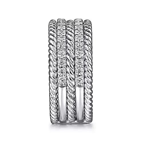 Ring - Sterling Silver White Sapphire Hampton Easy Stacklable Multi Row Ladies Fashion Ring. Finger Size 6.5