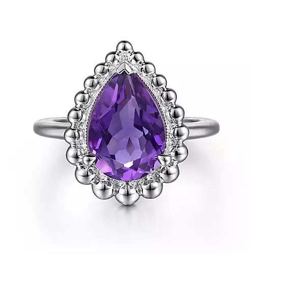 Ring - Sterling Sliver Bujukan Amethyst Chevron Fashion Ring. Finger Size 6.5