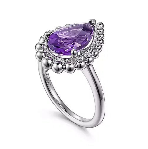 Ring - Sterling Sliver Bujukan Amethyst Chevron Fashion Ring. Finger Size 6.5