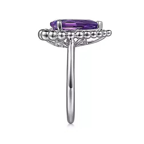 Ring - Sterling Sliver Bujukan Amethyst Chevron Fashion Ring. Finger Size 6.5