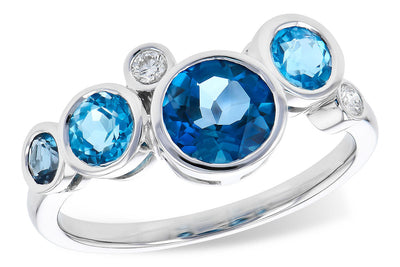 RINGS - 14K White Gold 1.45cttw Blue Topaz, London, Swiss And Diamond Bezel Set Bubble Ring