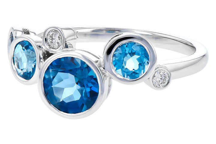 RINGS - 14K White Gold 1.45cttw Blue Topaz, London, Swiss And Diamond Bezel Set Bubble Ring