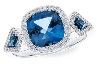 RINGS - 14K White Gold 3-Stone London Blue Topaz And Diamond Statement Ring