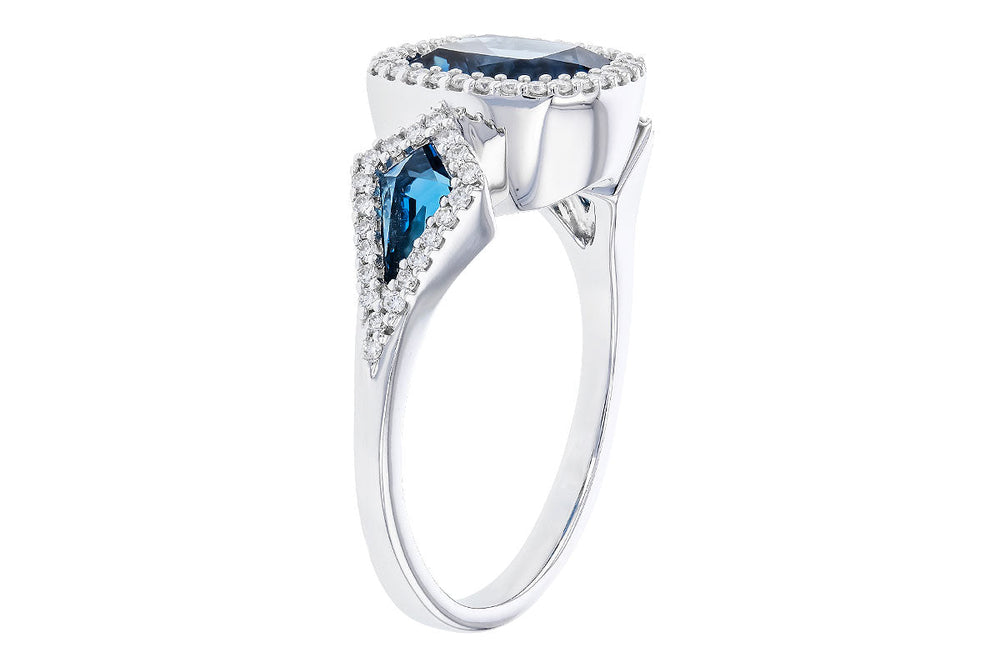 RINGS - 14K White Gold 3-Stone London Blue Topaz And Diamond Statement Ring