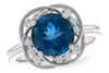 RINGS - 14K White Gold London Blue Topaz And Diamond Floral Style Ring