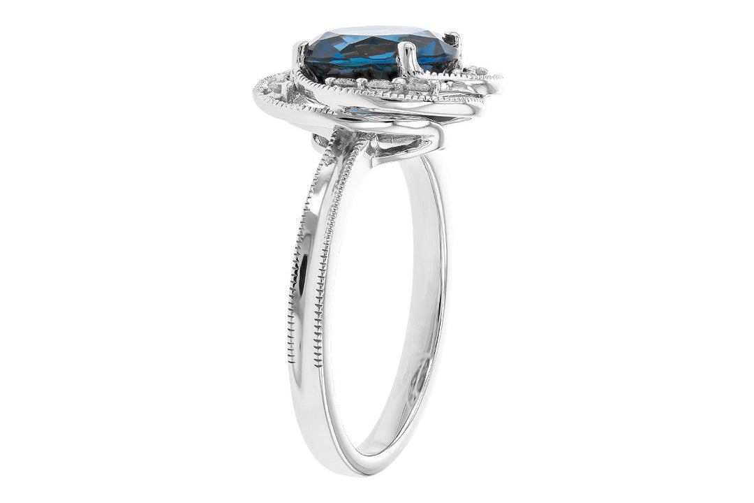 RINGS - 14K White Gold London Blue Topaz And Diamond Floral Style Ring