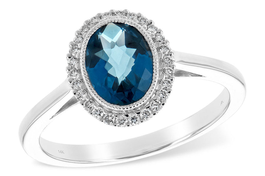 RINGS - 14K White Gold Oval London Blue Topaz And Diamond Halo Ring