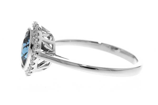 RINGS - 14K White Gold Oval London Blue Topaz And Diamond Halo Ring