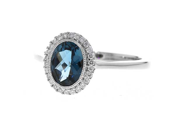 RINGS - 14K White Gold Oval London Blue Topaz And Diamond Halo Ring