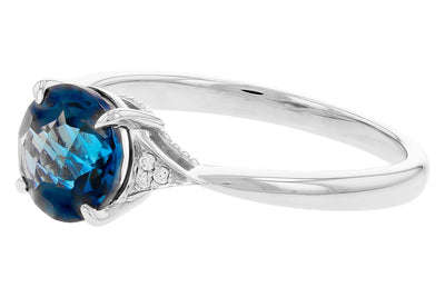 RINGS - 14K White Gold Round London Blue Topaz With Diamond Accent Fashion Ring